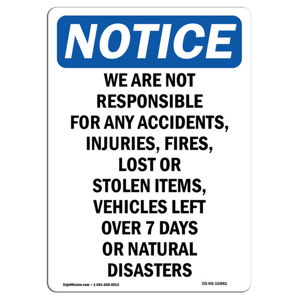 SignMission We Are Not Responsible for Accidents Sign - Wayfair Canada